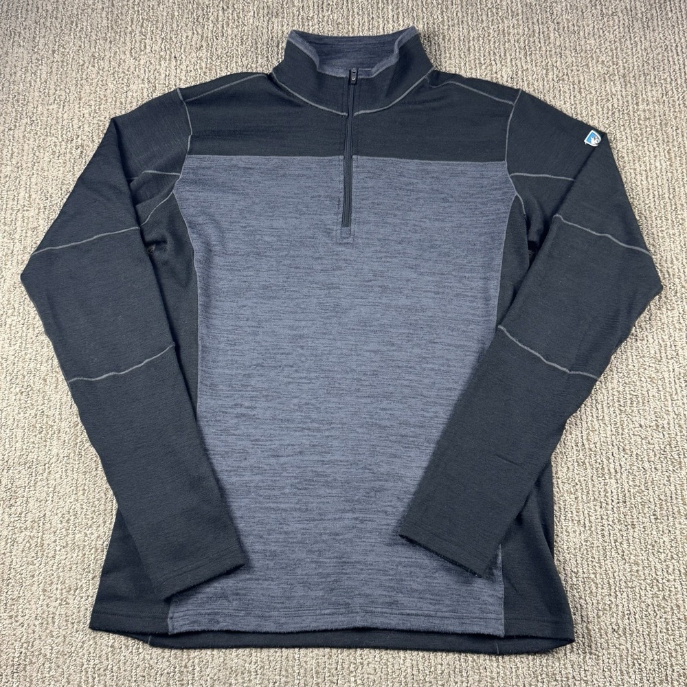 Kuhl Mens S Ryzer 1/4 Zip Pullover Baselayer Stretch Grey Black